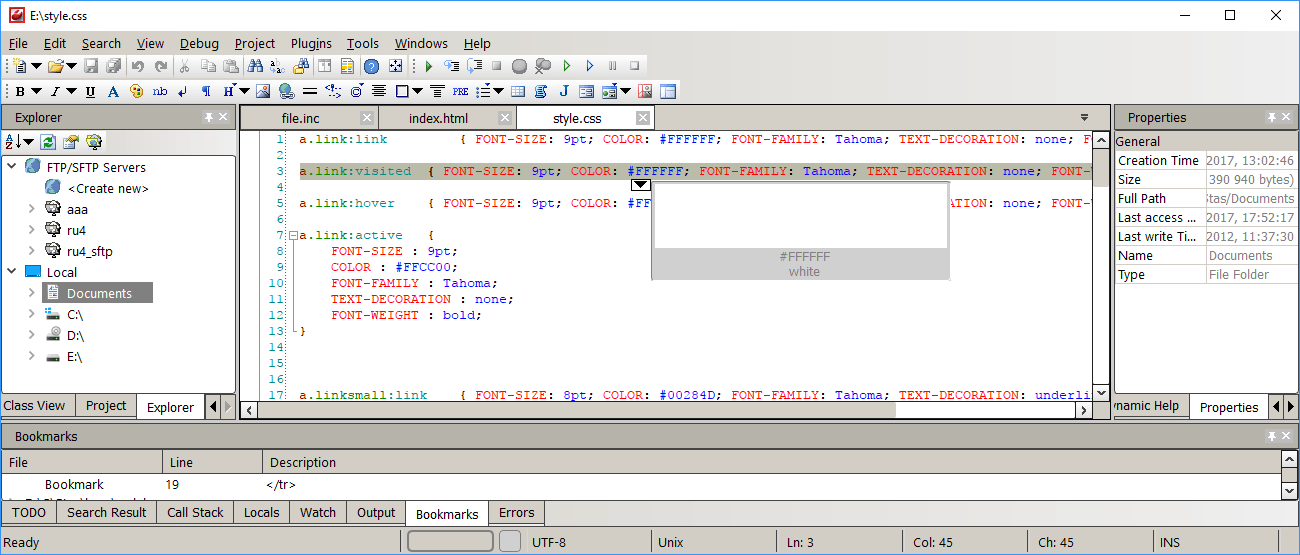 Interface Codelobster IDE